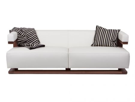 Gropius-Sofa 4-Sitzer in Nussbaum und weißem Lederbezug, Quelle: www.tecta.de © VG Bild-Kunst, Bonn 2018